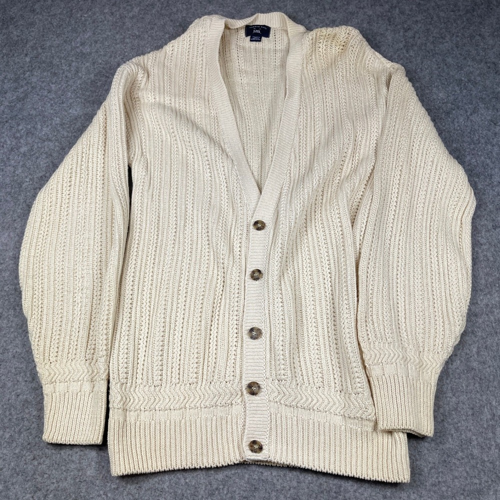 VTG Harbor Bay Cable Knit Cardigan Sweater Mens XLT Cream Cotton Made in USA